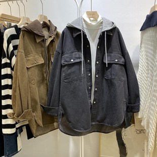 300斤高级感做旧牛仔外套秋冬季 微胖MM特大码 宽松连帽夹克上衣潮