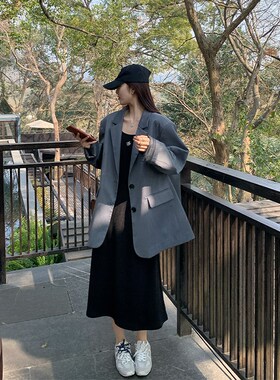 NAZ那子大码春季新款U领百搭显瘦针织背带裙胖mm直筒懒人连衣裙