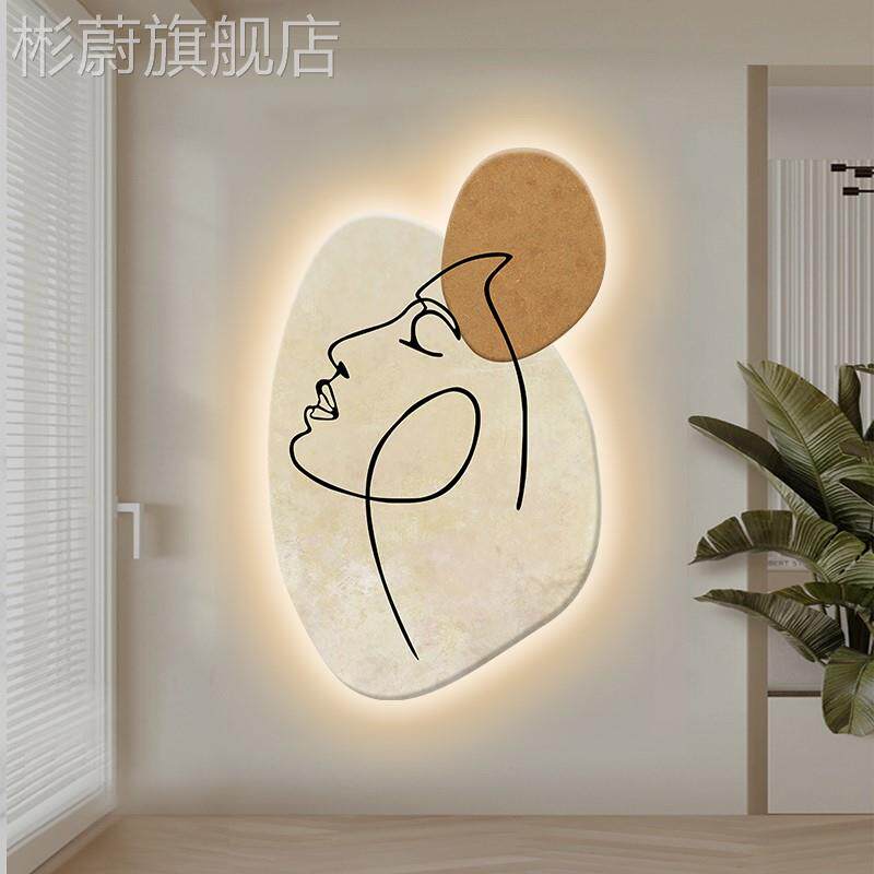 网红北欧抽象人物玄装饰画带le气氛灯画客厅走关廊尽头挂画发d光