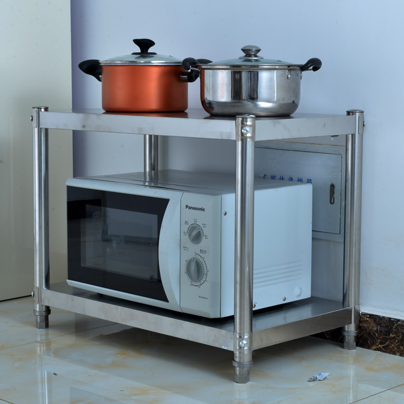 不锈钢厨房置物架两层台面微波炉架储物架烤箱落地收纳架2层包邮