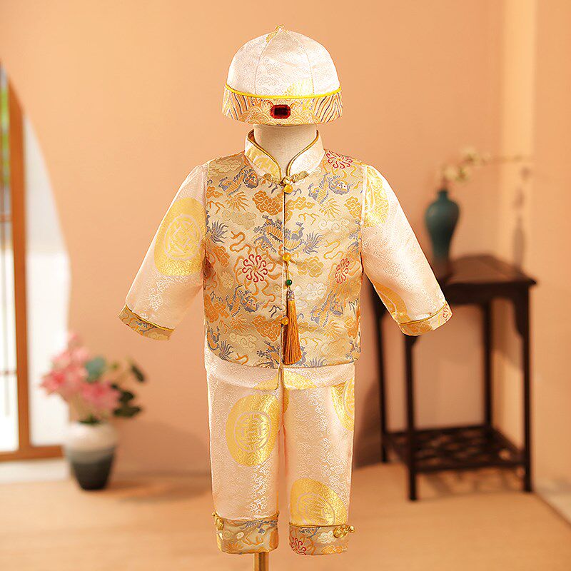 一周岁礼服男宝宝生日中国风高端百天冠衣中式唐装婴儿抓周宴春秋