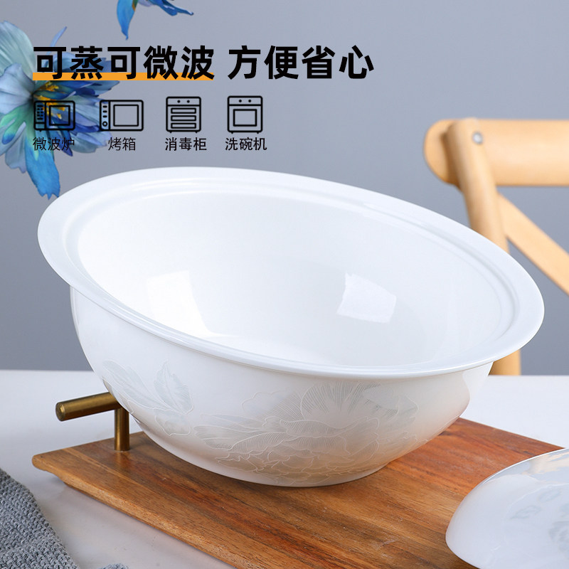 家用骨瓷带盖汤煲品锅陶瓷汤锅酒店餐具双耳防烫大汤碗方形汤盆
