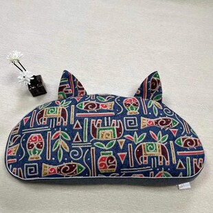 猫耳枕老粗布纯棉枕套单人枕芯套护颈枕儿童卡通月牙枕头套可拆洗