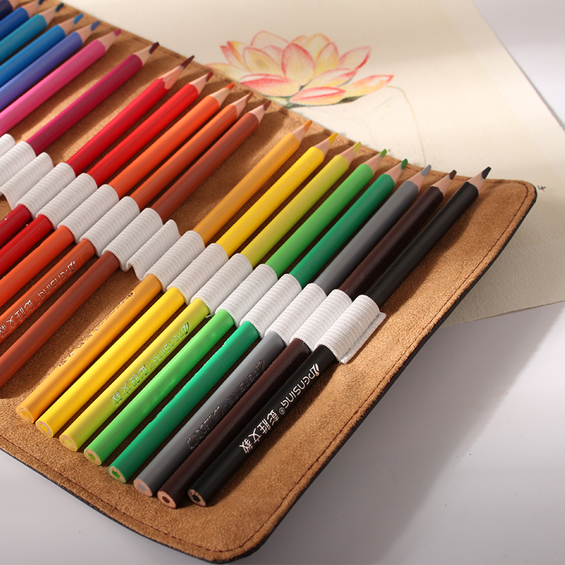 皮质彩绘铅笔防震收纳笔帘24/36/48/72支彩铅笔帘笔卷笔袋
