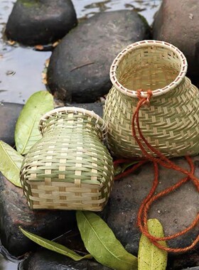 舞蹈旅游竹篓插花茶叶小背篓鱼篓赶海采茶篮子竹编制品汉服古风