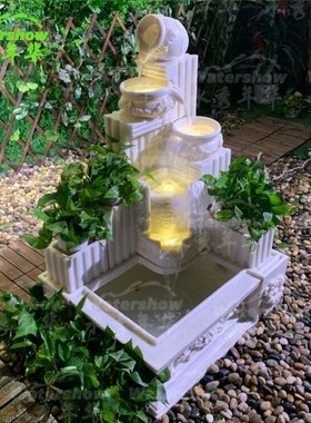 欧式喷泉流水鱼池摆件客厅花园水景装饰品摆件别墅庭院鱼池工艺品