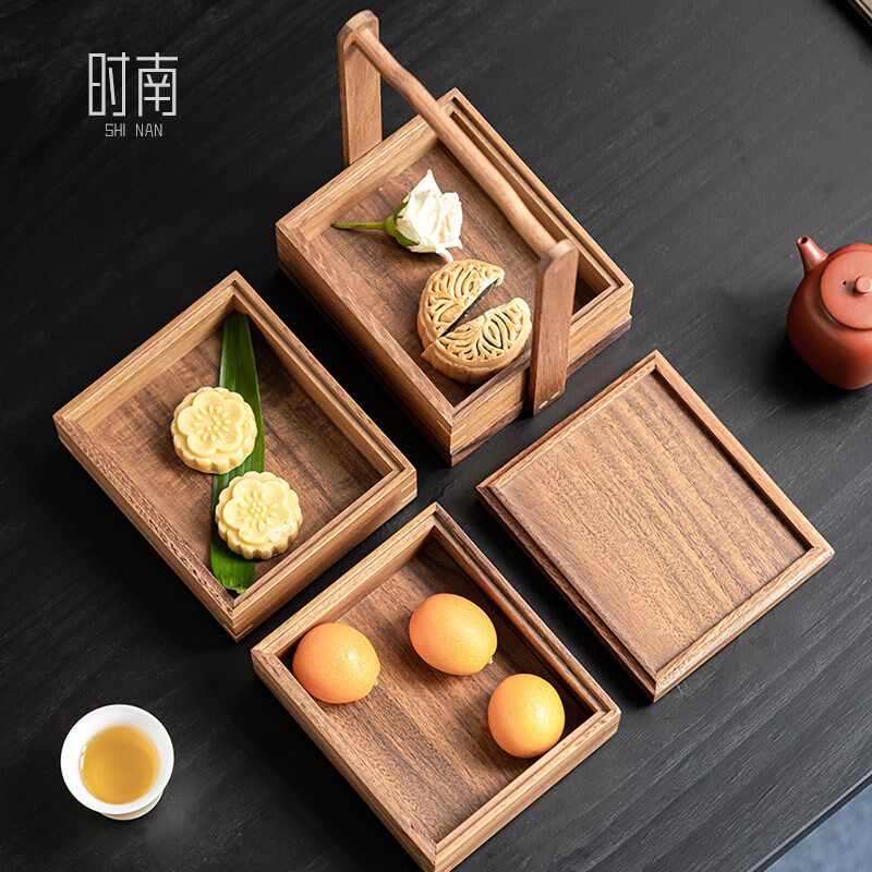 中式复古竹制提篮水果茶点食盒多层手提户外便携茶具收纳篮提盒