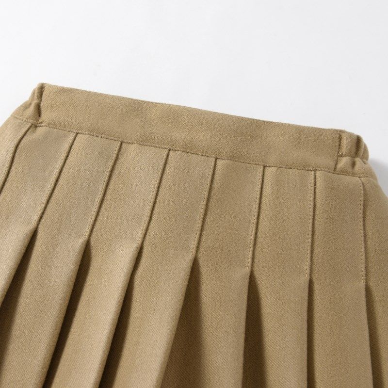 女童半身裙秋冬款2024儿童洋气卡其毛呢百褶裙女孩学院风百搭短裙