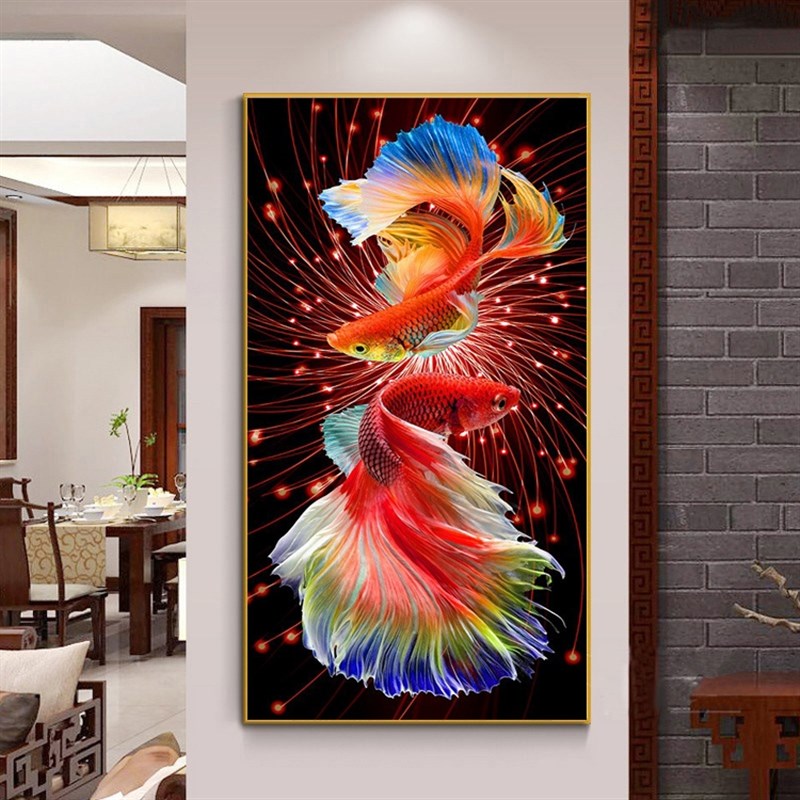 珠绣十字绣全珠子绣 七彩锦鲤 竖版玄关新款满绣串珠绣圆珠彩珠绣