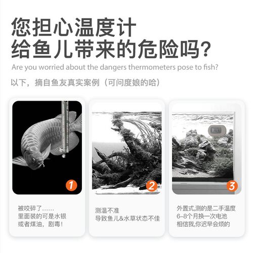 花小鱼高精度水族箱鱼缸温度计专用测水温夜光缸内水温计内置迷你