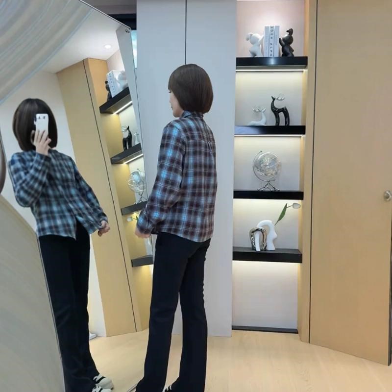 冬季新款小个子磨毛加厚格子衬衫外套女休闲洋气短款叠穿衬衣上衣