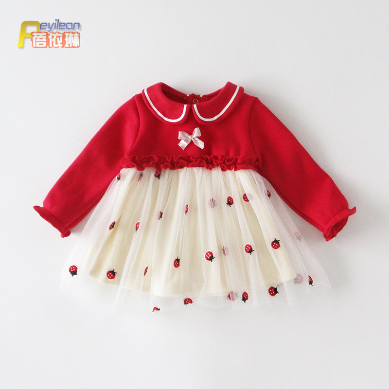女童宝宝秋冬装连衣裙服加绒婴儿童公主裙子红色初冬季1一2岁生日