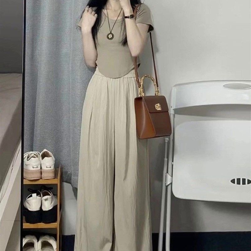 休闲时尚两件式套装女盐系小个子显高显瘦上衣阔腿裤茶系穿搭一整,女装/女士精品,T恤,淘宝优惠券,粉丝福利购,淘宝优惠卷