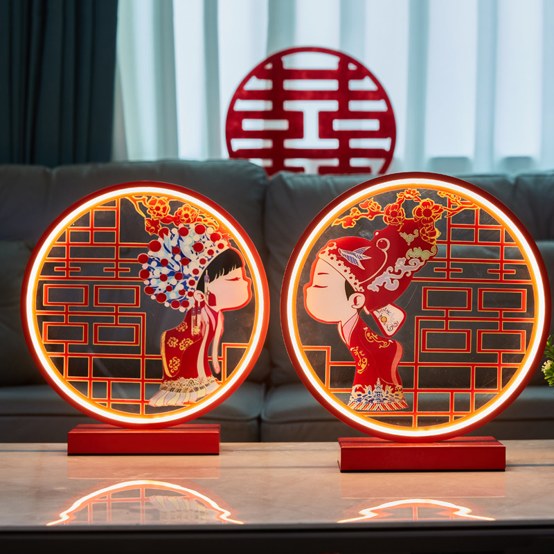 结婚台灯新婚礼物送新人闺蜜同事礼盒红色一对实用婚礼摆件长明灯