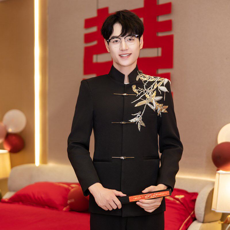新郎结婚礼服中山装秀禾2024新款复古唐装男士喜服中式男装中国风