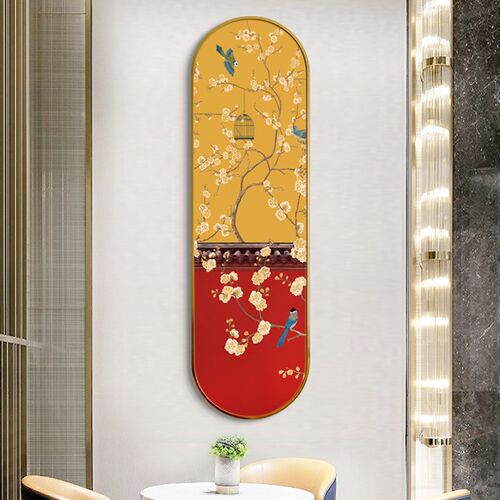 水墨宣言新中式入户玄关挂画竖版花鸟吉祥装饰画国风喜上眉梢壁画