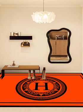 【PU免洗】美式橙色入户门垫 高级pvc皮革进门地垫脚垫可擦洗地毯