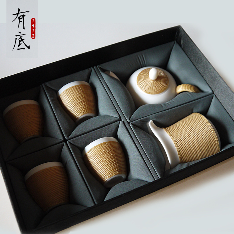 瓷胎竹编茶具非遗纯手工艺成都竹丝扣瓷茶杯送老外中国白功夫茶壶
