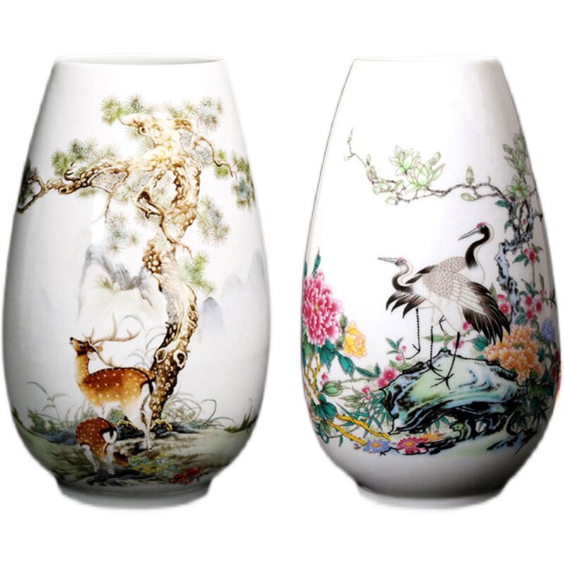 悦容晓风鹤鹿同春花瓶吴景存匠心手制福禄双全富贵长春粉彩瓷摆件
