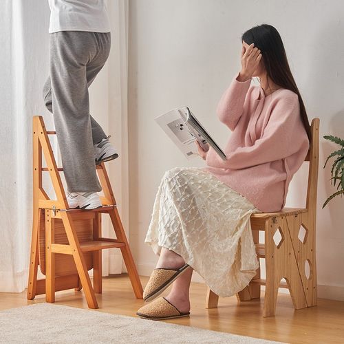 实木加厚家用多功能折叠梯椅室内移动登高梯子两用四步梯凳人字梯