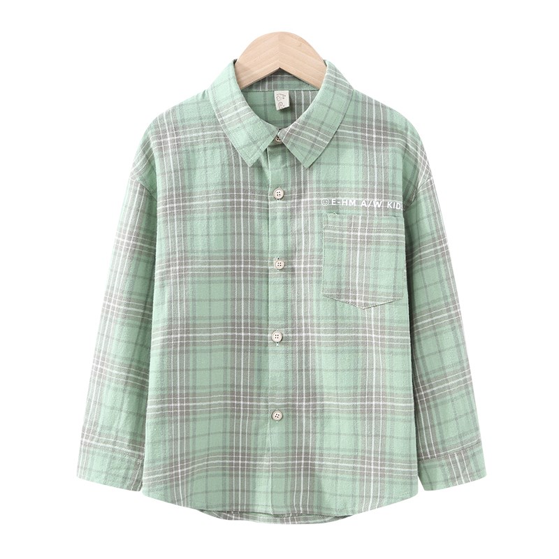 男童格子衬衫95棉磨毛中大童长袖衬衣儿童外套薄款春秋装宽松版潮