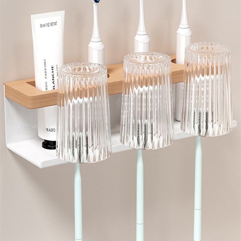 一家三口漱口杯牙刷架刷牙杯牙刷牙膏置物架壁挂式墙上免打孔收纳