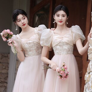 伴娘服女冬季小个子毕业主持演出晚礼服2024主持晚宴姐妹团伴娘裙