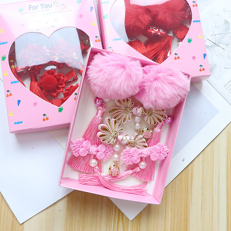 汉服儿童头饰过年古风女童宝宝小公主拜新年毛球流苏发饰套装礼盒,童装/婴儿装/亲子装,发饰,淘宝优惠券,粉丝福利购,淘宝优惠卷