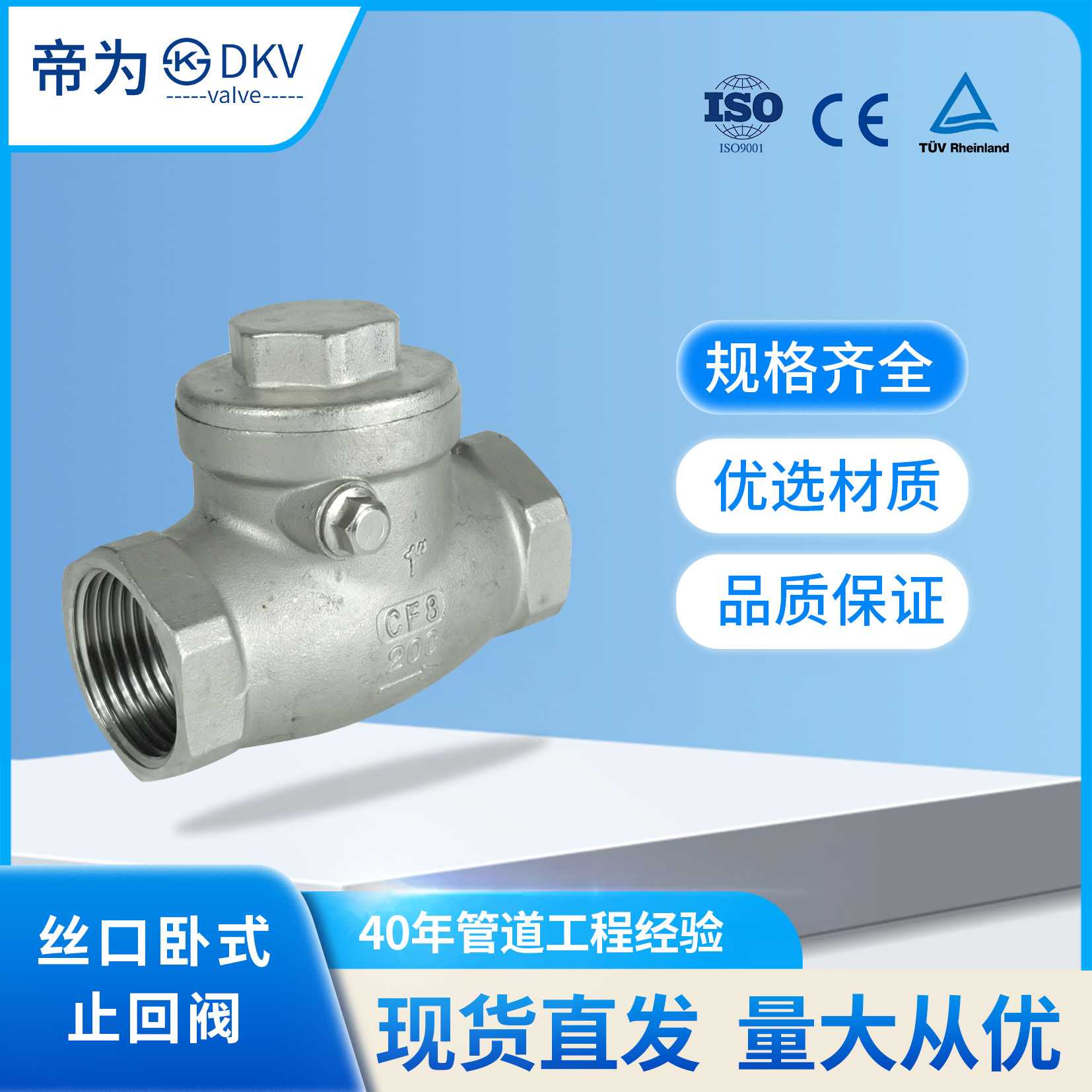 帝为DKV供应304不锈钢卧式止回阀H14H内螺纹旋启式止回阀开关