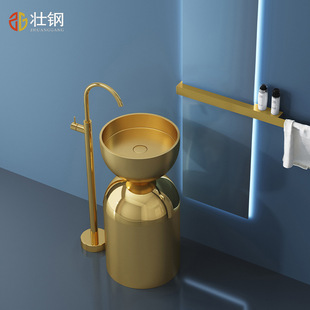 壮钢艺术304不锈钢立柱盆酒吧民宿一体落地式 洗手盆别墅酒店面盆