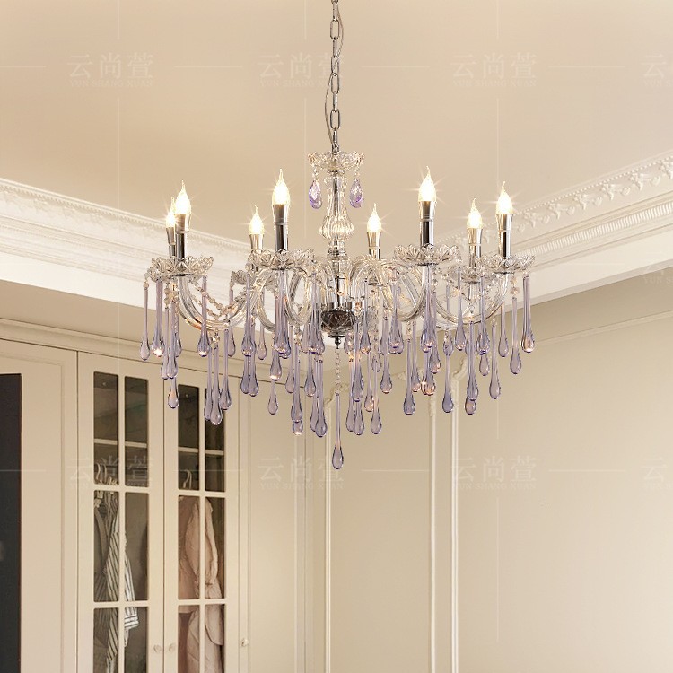 法式客厅水晶吊灯卧室紫色水滴灯鼻涕灯感餐厅蜡烛灯个性艺术