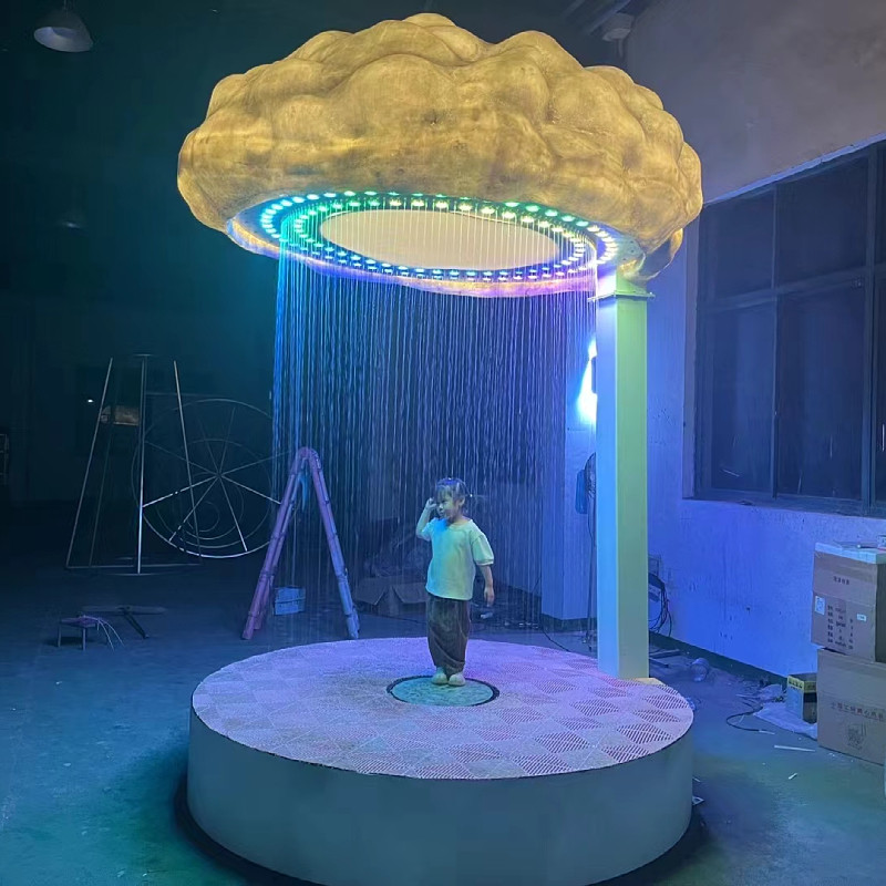 感应水幕装置打雷设备云朵下雨互动光纤云彩水帘游乐户外景区LED