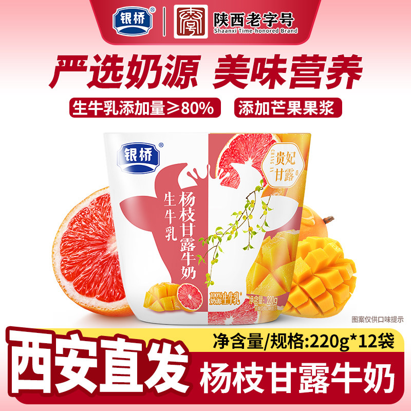 银桥小牛包杨枝甘露口味牛奶220g*12袋生牛乳奶源早餐整箱