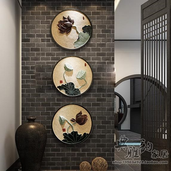 客厅背景墙组合立体浮雕壁挂画树脂装饰画荷花无框画满荷挂件壁饰图片