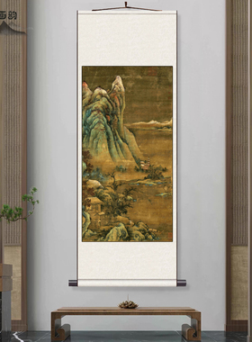 江山雪霁图 传南宋楼观绘 丝绸卷轴装饰画装饰挂画书房玄关山水画