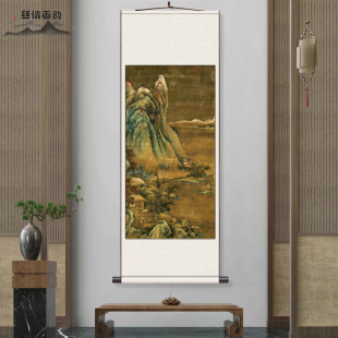 江山雪霁图 传南宋楼观绘 丝绸卷轴装饰画装饰挂画书房玄关山水画
