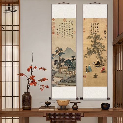 丝情画韵厂家直销卷轴挂画茶楼字画丝绸礼品