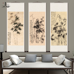 郑板桥竹子花鸟办公室挂画书房装饰卷轴壁画风水挂画送客户丝绸画