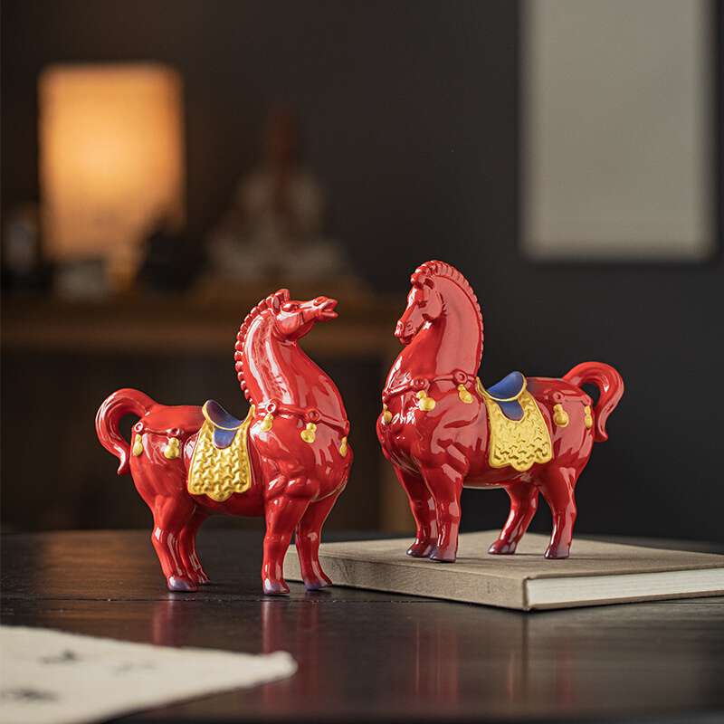 国风创意陶瓷唐马摆件家居客厅玄关酒柜办公桌面装饰品生肖马摆设