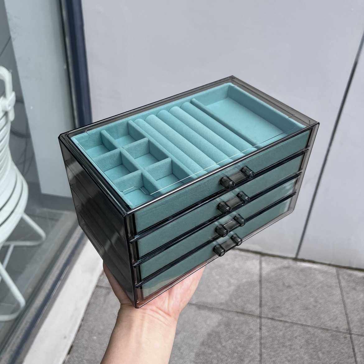 亚克力抽屉式绒布首饰盒耳环耳钉项链手镯收纳盒子抗氧化整理盒