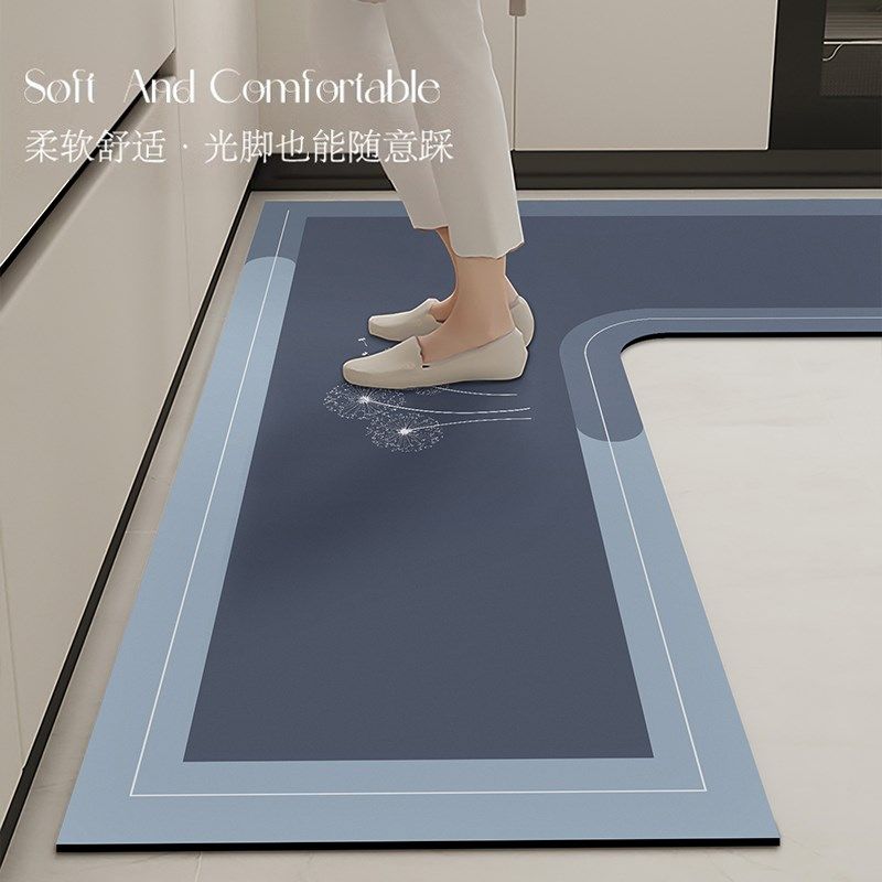 厨房地垫防油防水2024新款硅藻泥吸水专K用l形脚垫耐脏免洗地毯垫