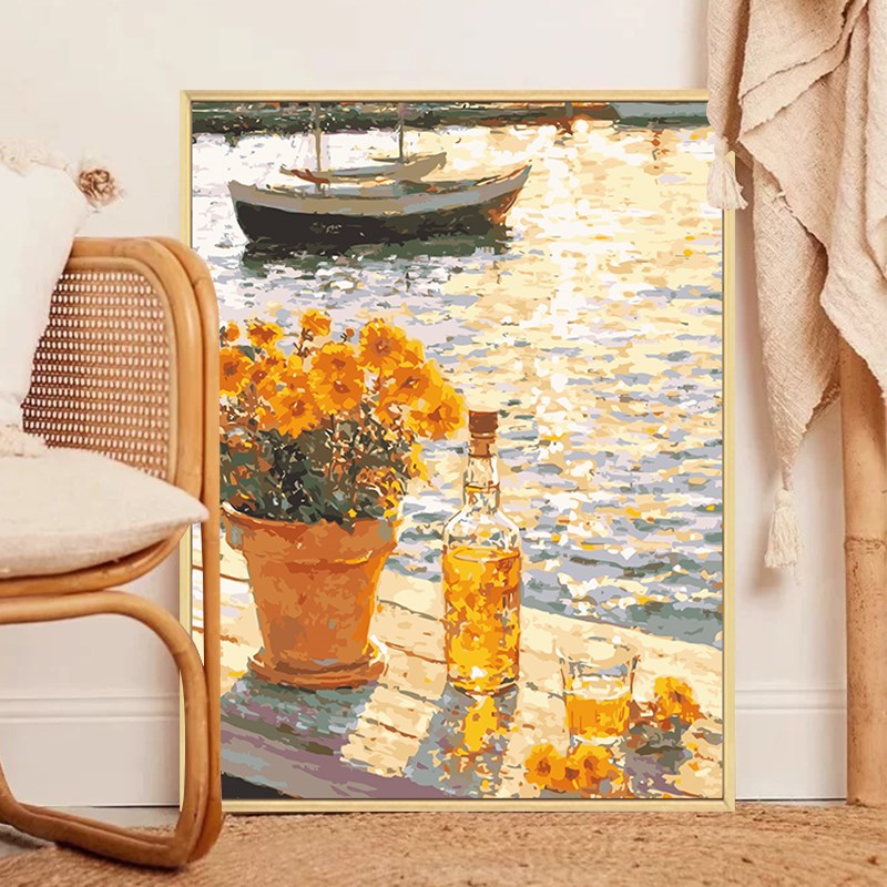 夕阳落日风景数字l油画diy填充填色手工绘秋天丙烯油彩装饰画图片