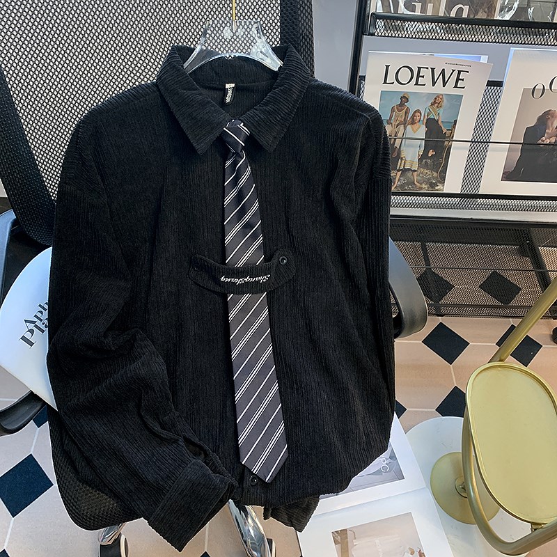 JK灯芯绒衬衫男春季设计感港v风衬衣宽松vintage日系痞帅上衣外套