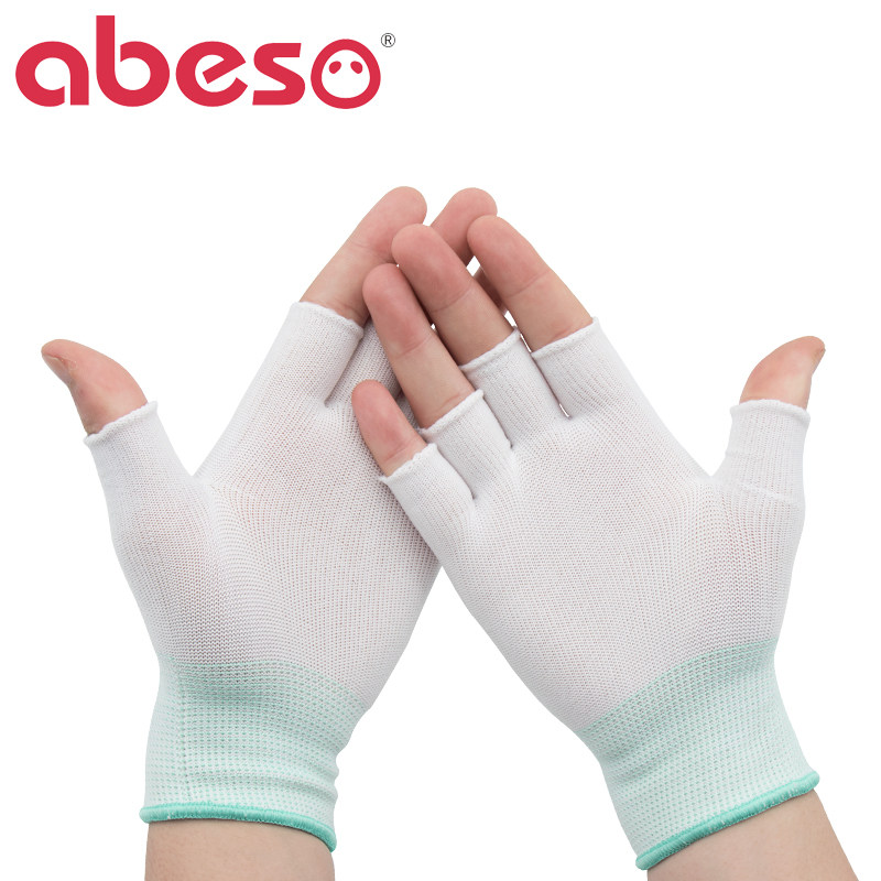 防护露指手套g女薄款工作半截半指五指劳保耐磨透气防滑干活男夏