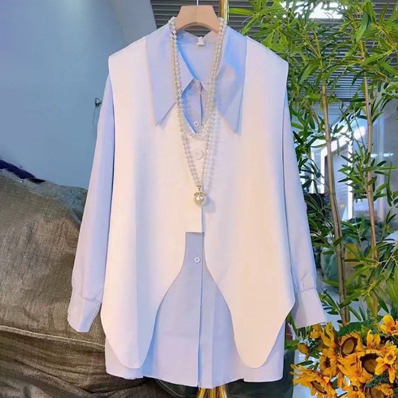 2025新款大码女装n胖MM宽松显瘦时尚韩版气质不等式马甲衬衫两件