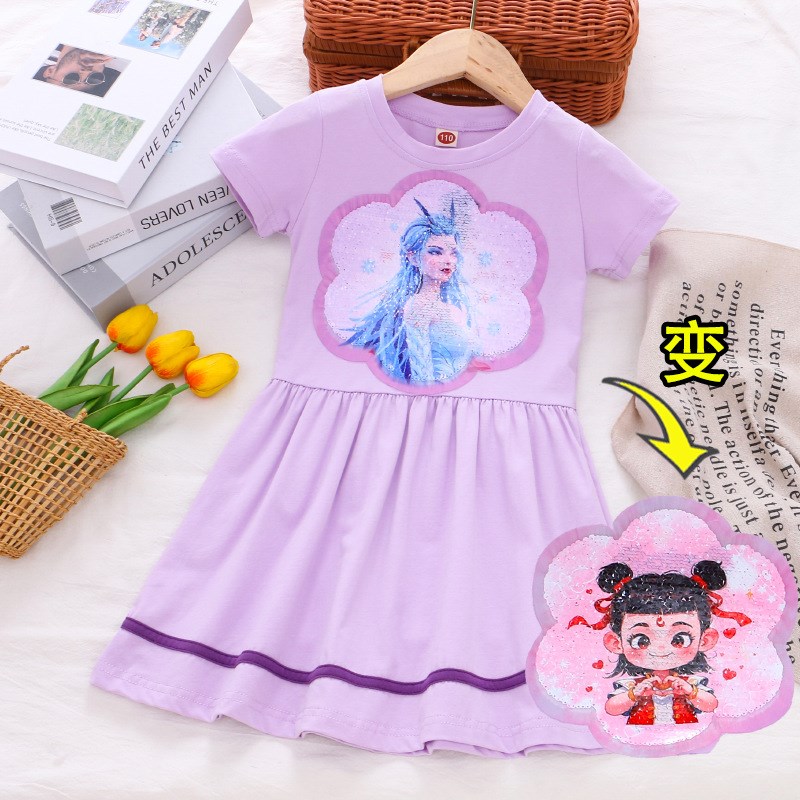 女童夏季连衣裙小女孩变色亮片衣服G儿童哪吒服装敖润姑姑裙子