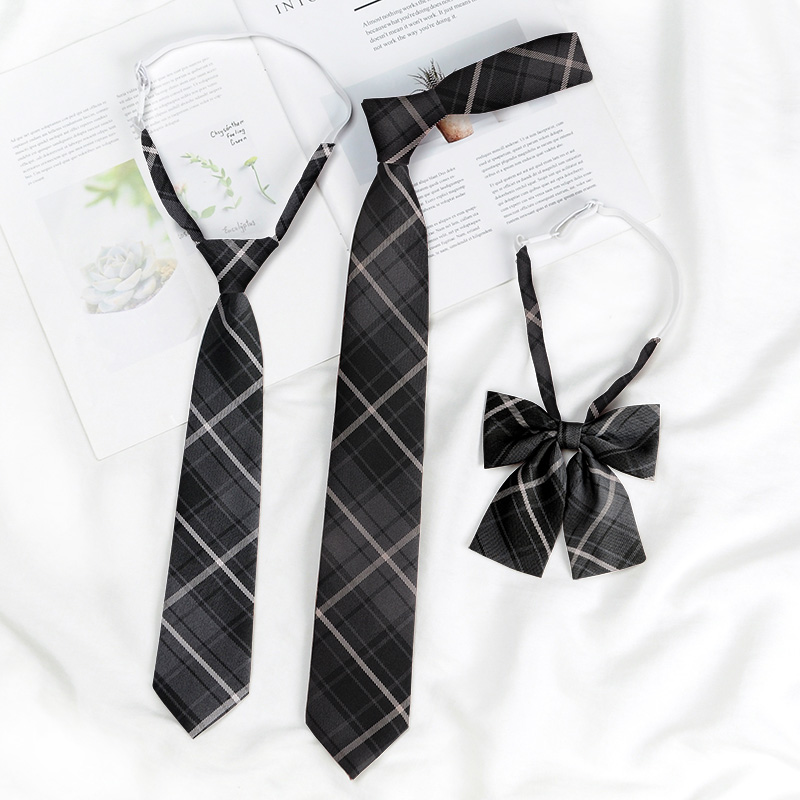 runpaula烟灰DK学生领带日系JK学院风格子免打衬衫情Y侣领带领结