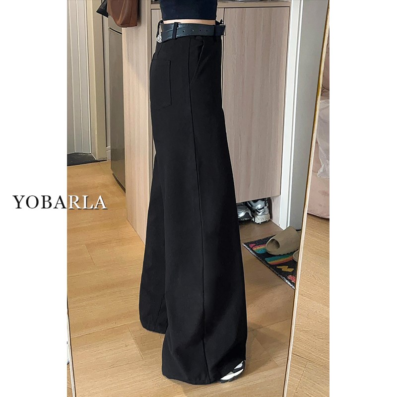 黑色西装休c闲阔腿裤女春季新款大码胖mm宽松显瘦梨型身材直筒裤