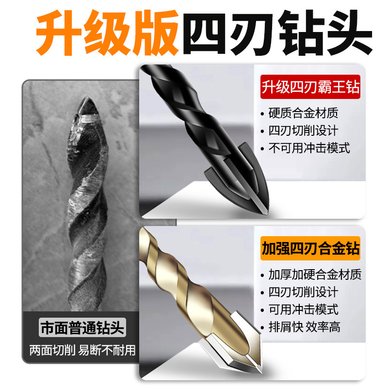 瓷砖打孔钻头玻璃合金四刃钨钢霸王钻专用混凝O土三角钻手电钻6mm