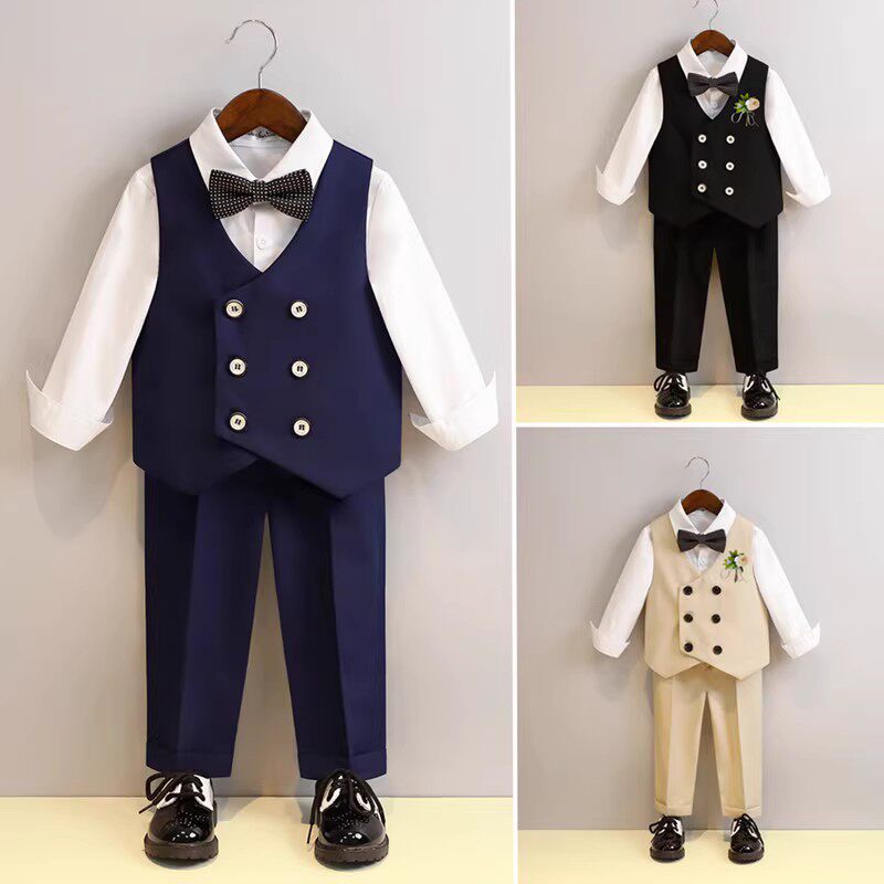 夏季男童礼服儿童生日西装u背心衬衫演出春秋套装男孩宝宝花童婚